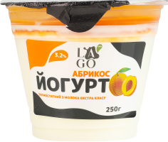 Йогурт 3.2% термостатний з молока екстра класу Абрикос Lago ст 250г
