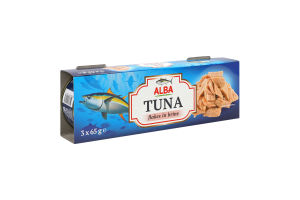 Тунець шматочками у власному соку 3*65г ж/б з ключем Alba Food