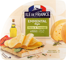 Сыр полутвердый Эмменталь с травами и томатами Ile De France лоток 150г