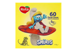 Салфетки косметические универсальные 3-х слойные 200х205мм The Smurfs Ruta 60шт