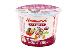 Паста творожная 3.9% для детей от 8мес с наполнителем фруктовым Малина-слива Яготинське для дітей ст 90г