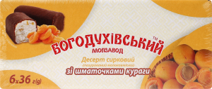 Десерт сирк.в шок. глазурі БМЗ 6*36г 23% зі шматочк.кураги