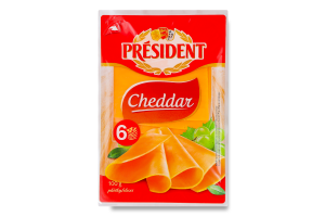 Сир 51% твердий скибками Чеддер President лоток 100г