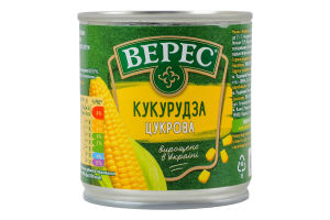 Кукурудза цукрова з цілих зерен консервована стерилізована вакуумована Верес в/с з/б 170г