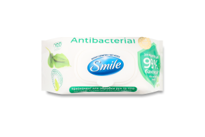 Салфетки влажные с соком подорожника Antibacterial Smile 100шт