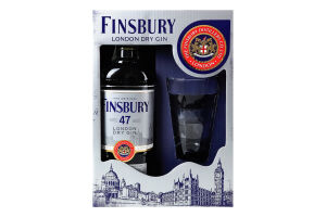 Набір Джин 0.7л 47% Platinum London Dry + 1 склянка Finsbury к/у