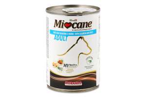 Корм д/собак з лососем та полбою 400г ж/б Міокане