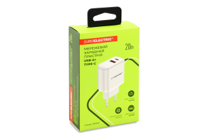 Пристрій зарядний мережевий білий 20W USB-A Type-C Euroelectric