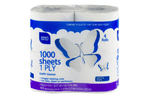 Smart Sense 1000 Sheets 1 Ply Bath Tissue - 4 CT