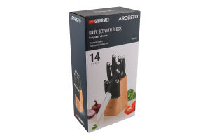 Набір ножів Gemini Gourmet нержавіюча сталь/пластик з каучуковим блоком 14предметів Ardesтo
