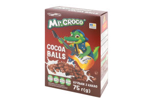 Завтраки сухие глазированные сахарной глазурью Шарики с какао Mr. Croco к/у 75г