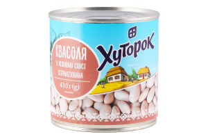 Фасоль в нежном соусе с сахаром и подсластителем стерилизованная Хуторок ж/б 410г