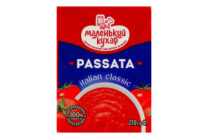 Пюре томатное 10% натуральное стерилизованное из перетертых томатов Passata Маленький кухар т/п 210г