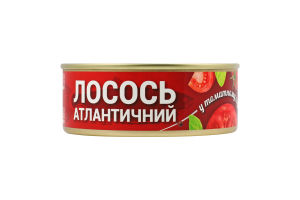 Лосось атлантичний в томатному соусі 230г ж/б з ключем Банга