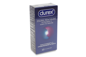 Презервативи латексні рельєфні з анестетиком з силіконовою змазкою Dual extase Durex 12шт