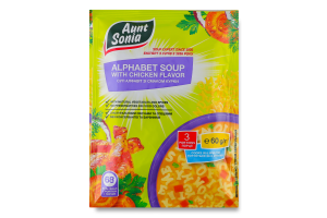 Суп з макаронними виробами та сушеними овочами зі смаком курки Алфавіт Aunt Sonia м/у 60г