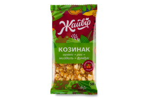 Козинак з обліпиховою олією Арахіс + рис + мигдаль + фундук Жайвір м/у 50г