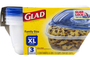 Glad Family Size Extra Large Square Containers & Lids - 3 CT