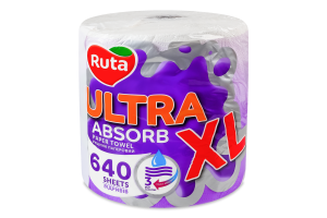 Рушник паперовий 3-х шаровий 640 відривів XL Ultra absorb Ruta 1шт