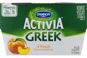 Dannon Activia Greek Nonfat Yogurt Peach Fruit on the Bottom - 4 CT