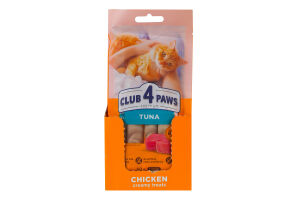 Лакомство для котов кремовое Тунец Premium Club 4 Paws м/у 4х15г