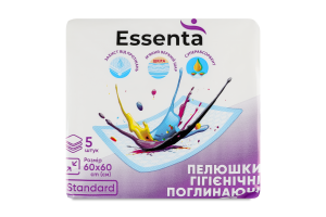 Пелюшки гігієнічні поглинаючі 60x60см Standart Essenta 5шт