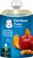 Пюре фруктово-овощное для детей от 6мес пастеризованное Яблоко-морковь-тыква Gerber д/п 150г
