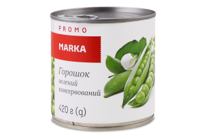 Горошек зеленый консервированный стерилизованный Marka Promo в/с ж/б 420г