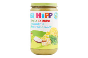 Пюре для детей от 12мес органическое Паста Бамбини Тальятеле в шпинатно-сырном соусе Hipp с/б 250г