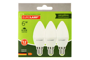 Лампа LED CL 6W E14 4000K 3шт Eurolamp