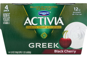 Dannon Activia Nonfat Greek Probiotic Yogurt with Bifidus Black Cherry - 4 PK