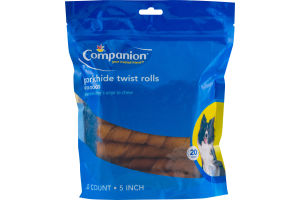 Companion 5'' Porkhide Twist Rolls for Dogs - 20 CT