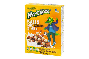 Завтраки сухие глазированные сахарной глазурью с какао и молоком Шарики микс Mr. Crocco к/у 200г