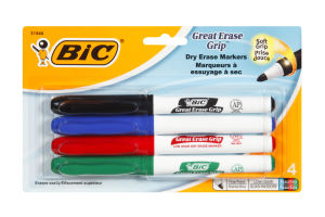 BiC Great Erase Grip Dry Erase Markers - 4 CT