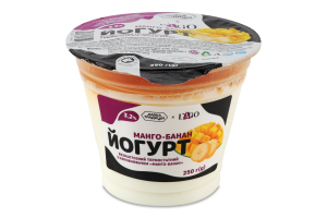 Йогурт 3.2% безлактозный термостатный с наполнителем Манго-банан Lago ст 250г