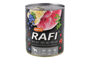Корм д/собак з яловичими шлунками та шинкою 800г ж/б Рафі