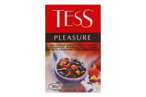 Чай Pleasure чорний з шипшиною яблуком пелюстками квітів та ароматомтропічних фруктів листовий 90г Tess