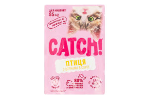 Корм влажный полнорационный для котят с птицей и овощами в соусе Catch! д/п 85г