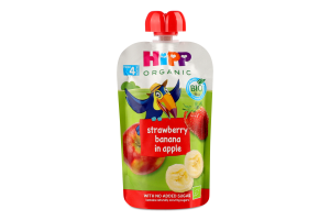 Пюре фруктове для дітей від 4міс Яблуко-полуниця-банан Hippis Organic Hipp д/п 100г