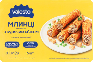 Блины замороженные жареные с начинкой с куриным мясом Valesto лоток 300г