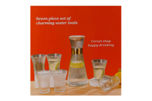 Набір Графін 1л скло з бамбуковою кришкою+стакан 6шт