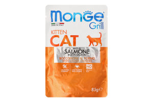Корм влажный полнорационный для котят Кусочки лосося в желе Grill Monge д/п 85г