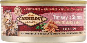Корм д/кошенят з індичкою та лососем 100г ж/б Карнілав