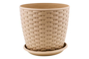 Горщик д/квітів Ротанг кремовий з підставкою 16*15см арт114056 Алеана