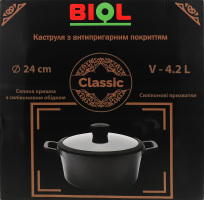 Каструля Classic 4,2л антипригарне покриття індукційне дно з скляною кришкою 24см Biol