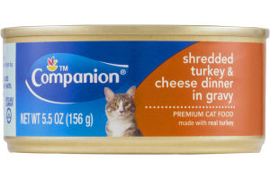 Companion Premium Cat Food Shredded Turkey & Cheese Dinner in Gravy 5.5 OZ