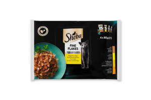 Набор кормов консервированных для взрослых котов Ассорти из мяса птицы в желе Нежные кусочки Sheba м/у 4х85г