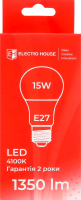 Лампа світлодіодна LED E27 4100K 15W A65 Electro House