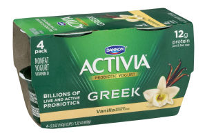 Dannon Activia Nonfat Greek Probiotic Yogurt with Bifidus Vanilla - 4 PK