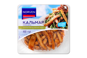 Кальмар полоски вареные с кунжутом и соусом Унаги Norven лоток 100г